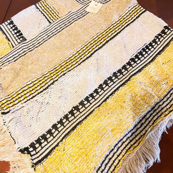 Woven Striped Poncho  Fringe Hem Handmade Artisan Craft by andthewhy one size - Picture 2 of 5